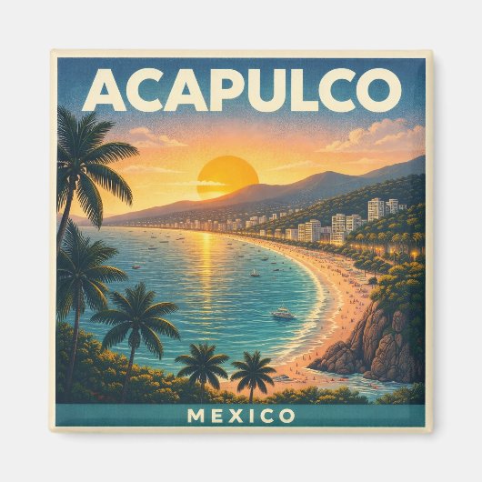 Acapulco Vintage Travel Poster Magnet マグネット (正面)