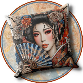 ACCENT PILLOW - Asian Woman in Traditional Attire クッション