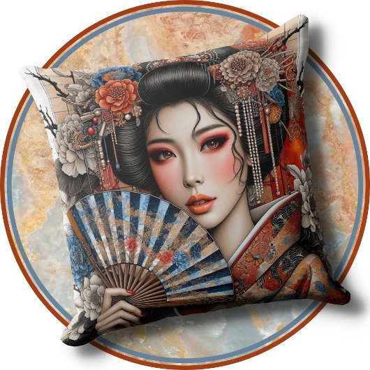 ACCENT PILLOW - Asian Woman in Traditional Attire クッション