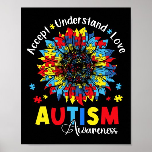 Accepnt Understand Love Autism Awareness Sunflower ポスター (正面)