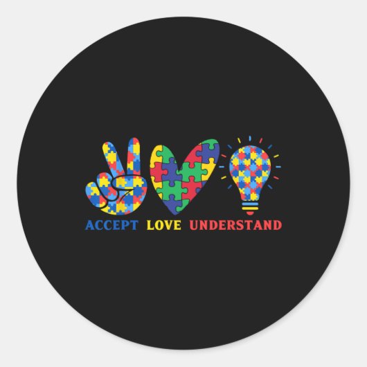 Accept Love Understand カラフルパズルピース対応 ラウンドシール (正面)