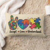 Accept Love Understand – 自閉症意識ハート ランバークッション (ブランケット)