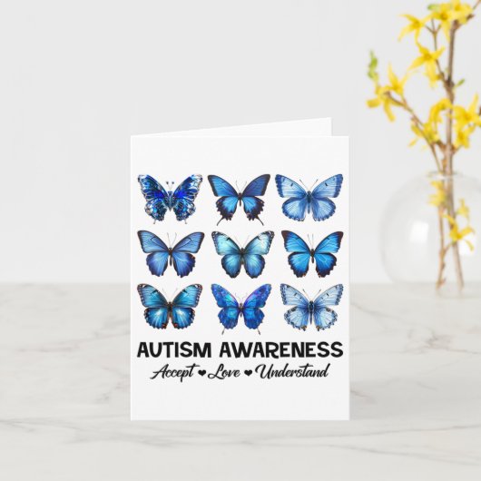 Accept Understand Love Autism Awareness Butterfly カード (黄色い花)