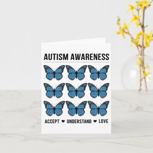 Accept Understand Love Autism Awareness Butterfly カード (黄色い花)