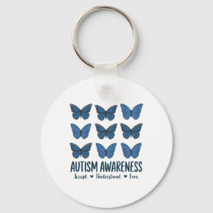 Accept Understand Love Autism Awareness Butterfly キーホルダー