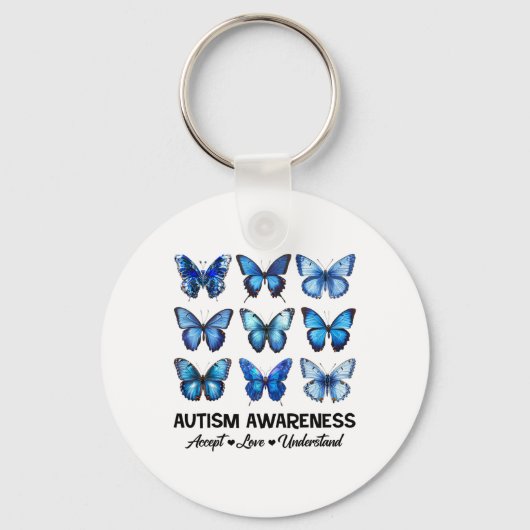 Accept Understand Love Autism Awareness Butterfly キーホルダー (正面)