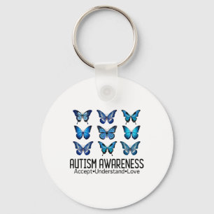 Accept Understand Love Autism Awareness Butterfly キーホルダー