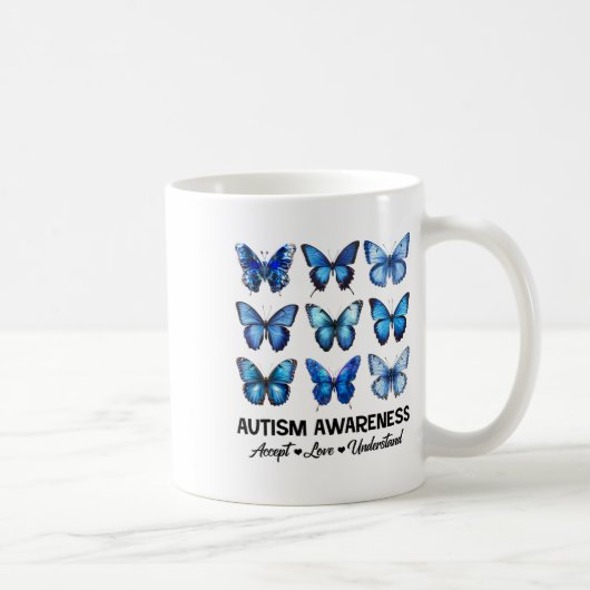 Accept Understand Love Autism Awareness Butterfly コーヒーマグカップ (右)