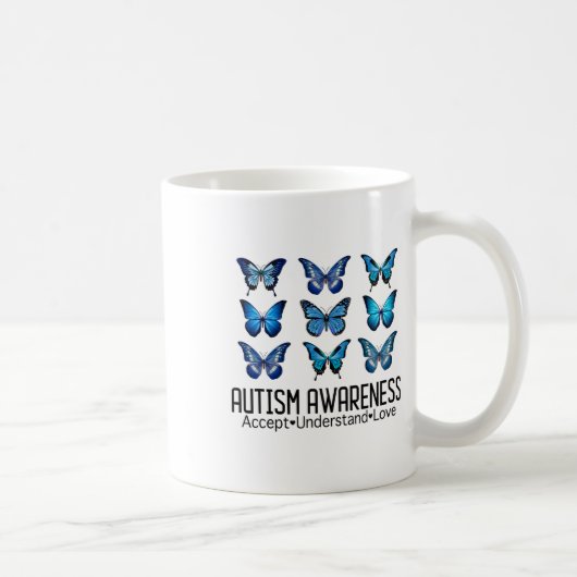 Accept Understand Love Autism Awareness Butterfly コーヒーマグカップ (右)