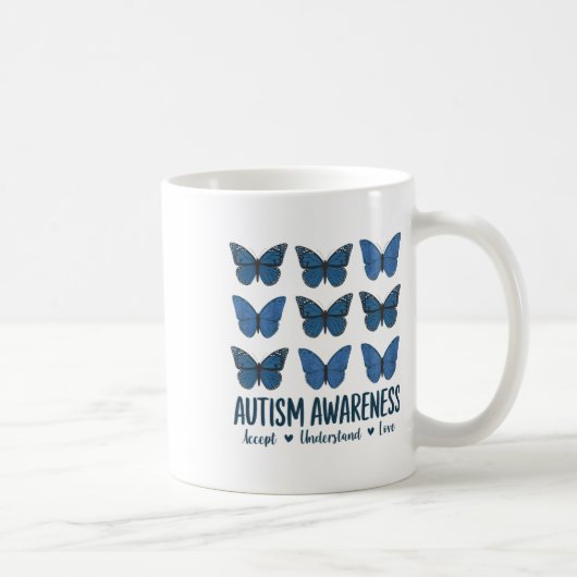 Accept Understand Love Autism Awareness Butterfly コーヒーマグカップ (右)