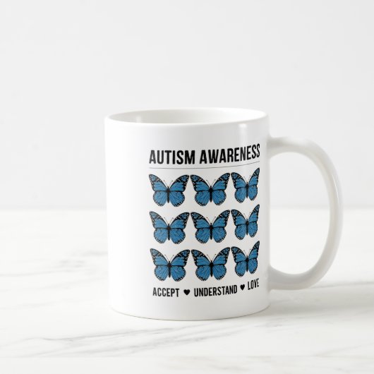 Accept Understand Love Autism Awareness Butterfly コーヒーマグカップ (右)