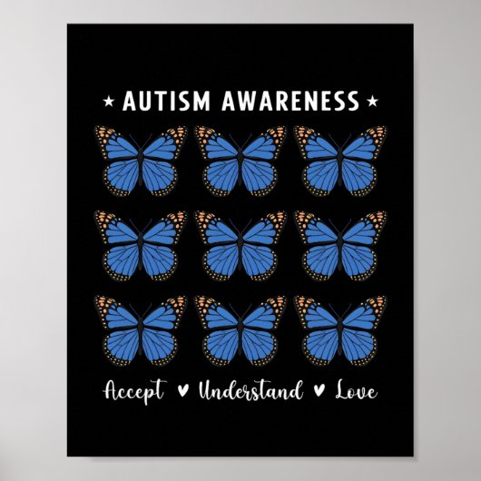 Accept Understand Love Autism Awareness Butterfly ポスター (正面)