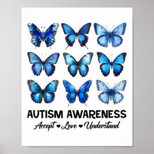 Accept Understand Love Autism Awareness Butterfly ポスター