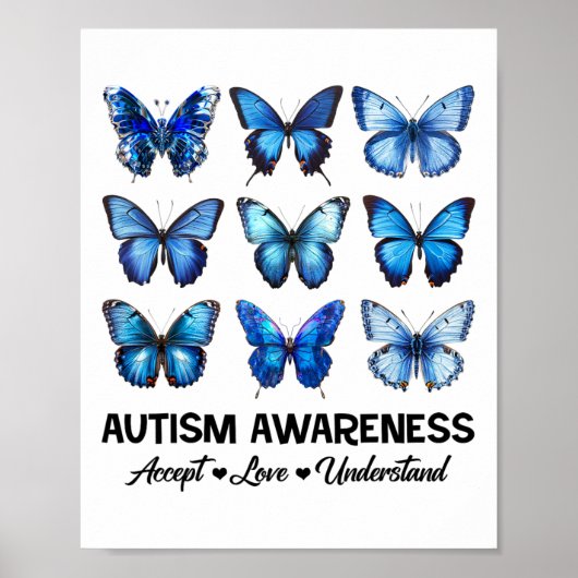Accept Understand Love Autism Awareness Butterfly ポスター (正面)