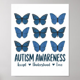 Accept Understand Love Autism Awareness Butterfly ポスター