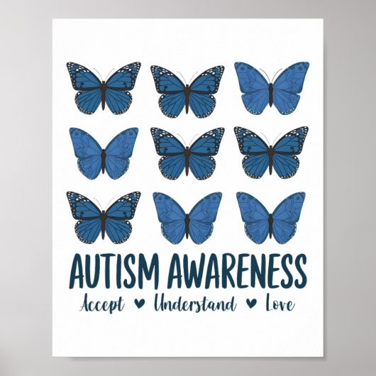 Accept Understand Love Autism Awareness Butterfly ポスター (正面)