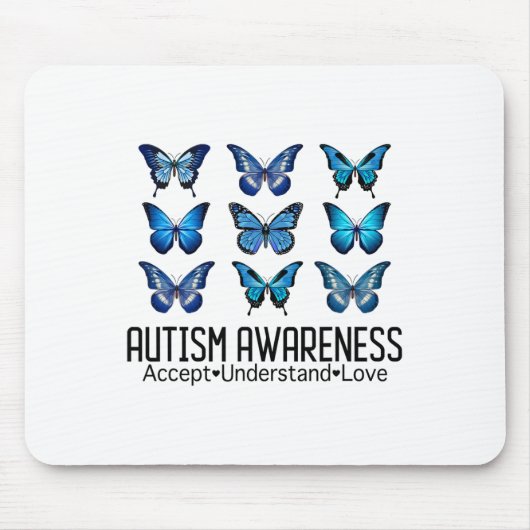 Accept Understand Love Autism Awareness Butterfly マウスパッド (正面)