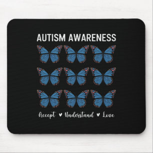Accept Understand Love Autism Awareness Butterfly マウスパッド