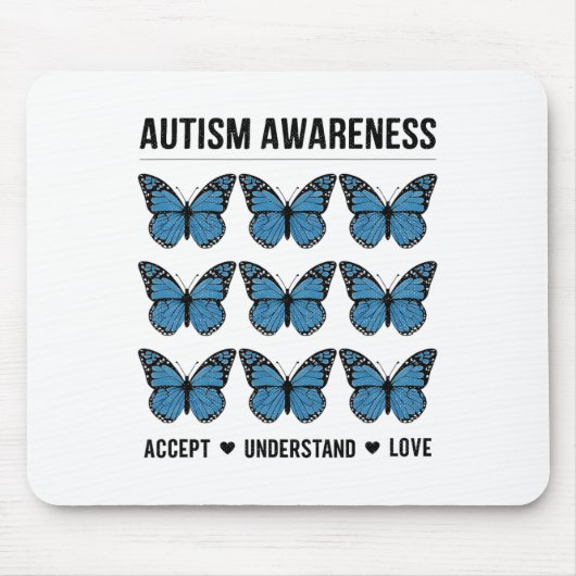 Accept Understand Love Autism Awareness Butterfly マウスパッド (正面)