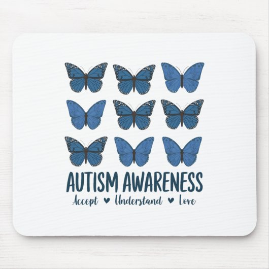 Accept Understand Love Autism Awareness Butterfly マウスパッド (正面)