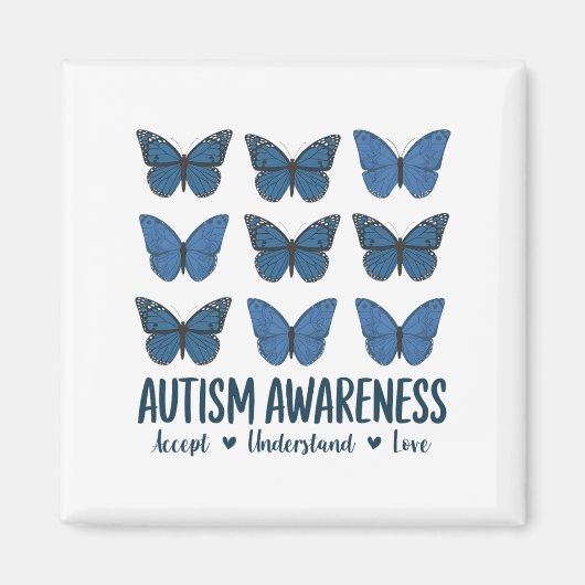 Accept Understand Love Autism Awareness Butterfly マグネット (正面)