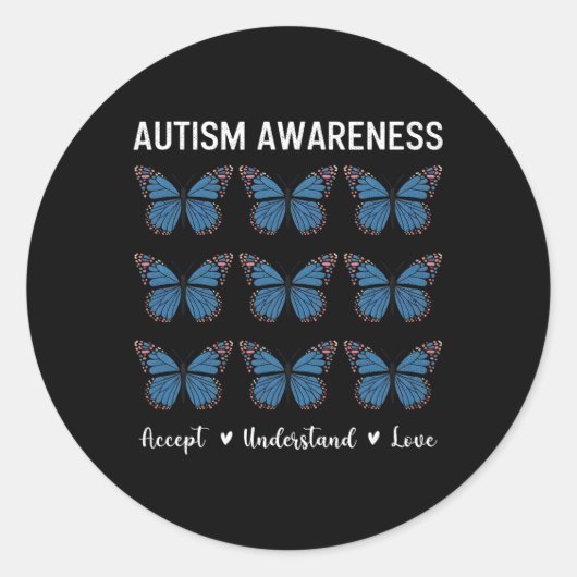 Accept Understand Love Autism Awareness Butterfly ラウンドシール (正面)