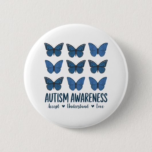 Accept Understand Love Autism Awareness Butterfly 缶バッジ (正面)