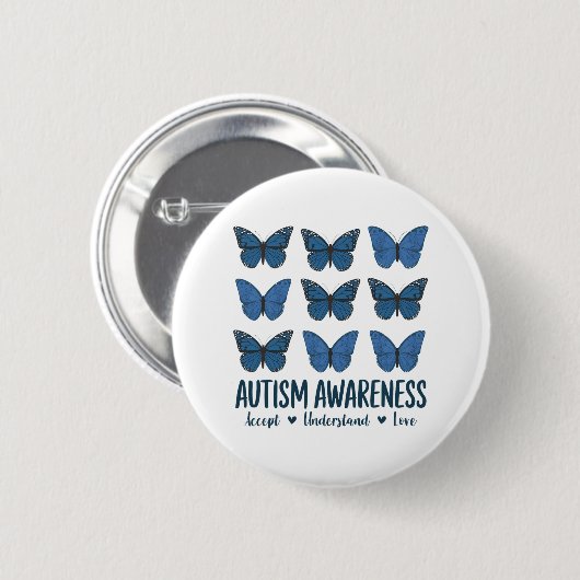 Accept Understand Love Autism Awareness Butterfly 缶バッジ (正面&裏面)