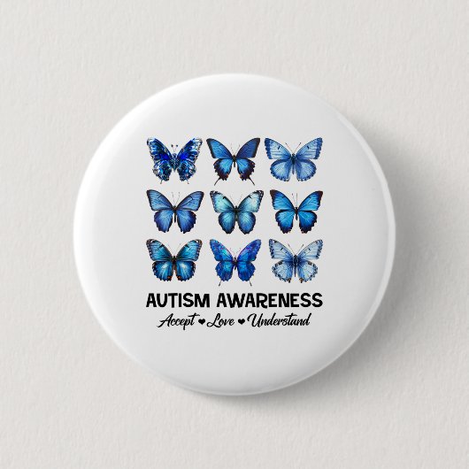 Accept Understand Love Autism Awareness Butterfly 缶バッジ (正面)