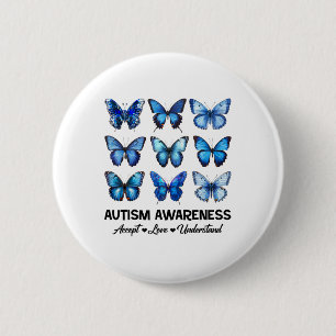 Accept Understand Love Autism Awareness Butterfly 缶バッジ