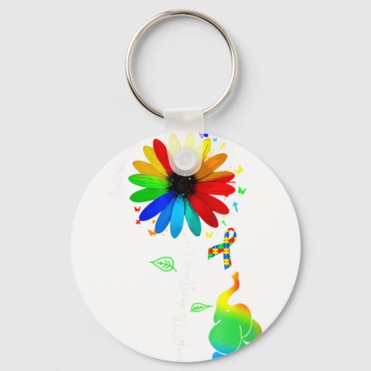 Accept Understand Love Autism Awareness Sunflower  キーホルダー (正面)