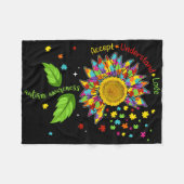 Accept Understand Love Autism Awareness Sunflower フリースブランケット (正面(横))