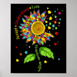 Accept Understand Love Autism Awareness Sunflower ポスター