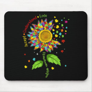 Accept Understand Love Autism Awareness Sunflower マウスパッド