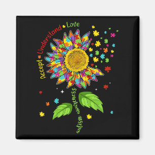 Accept Understand Love Autism Awareness Sunflower マグネット