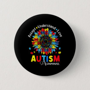 Accept Understand Love Autism Awareness Sunflower 缶バッジ