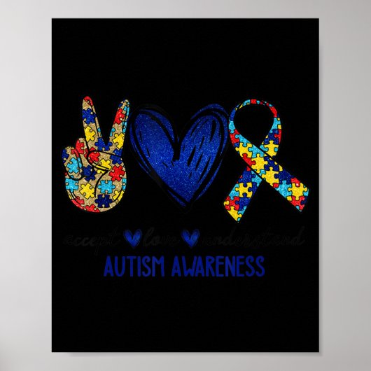 Accept Understand Love Autism Awareness T-Shirt Au ポスター (正面)