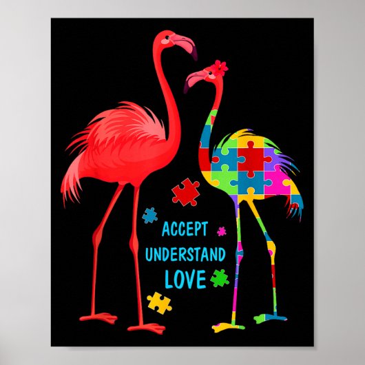 Accept understand love autism flamingo puzzle boys ポスター (正面)