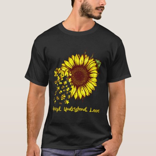 Accept Understand Love Sunflower Autism Awareness Tシャツ (正面)