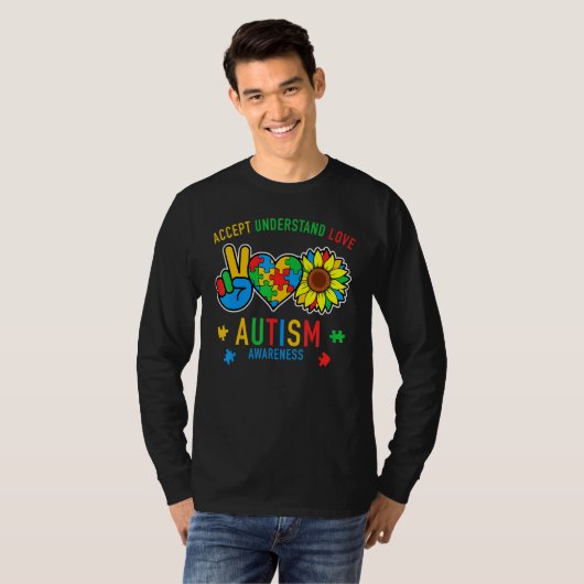 Accept Understand Love Sunflower Everybody Autism Tシャツ (正面フル)