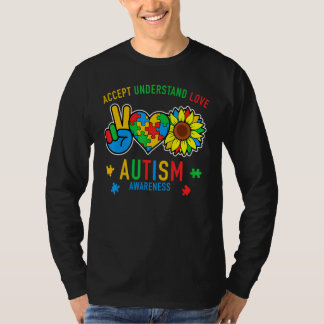 Accept Understand Love Sunflower Everybody Autism  Tシャツ