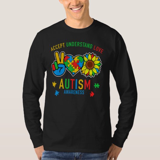 Accept Understand Love Sunflower Everybody Autism  Tシャツ (正面)