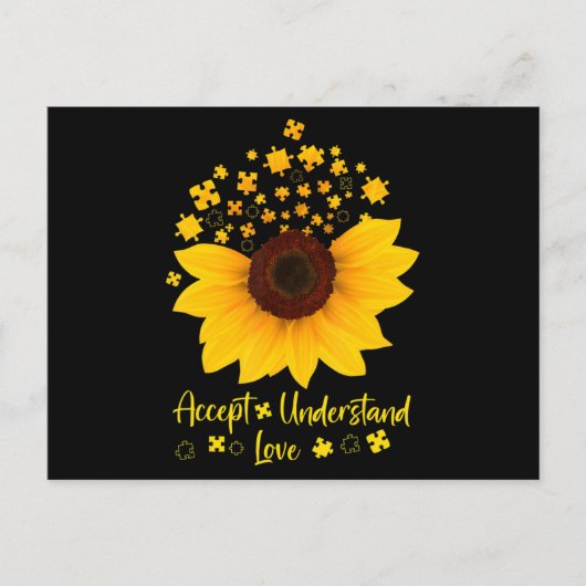 Accept Understand Love Sunflower Shirt Autism Awar ポストカード (正面)