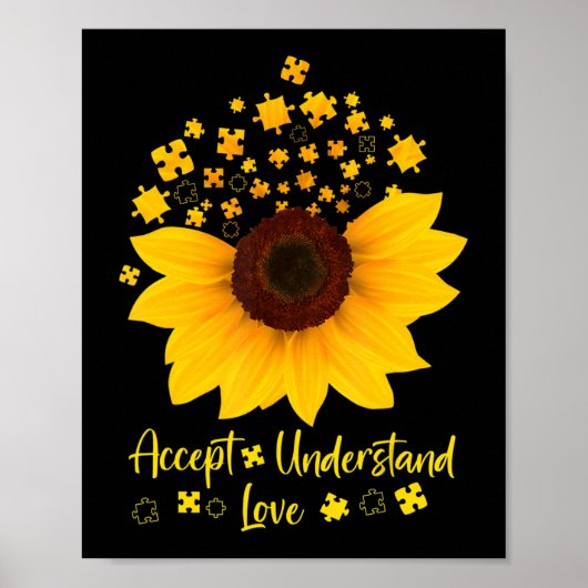 Accept Understanding Love Sunflower Shirt Autism A ポスター (正面)