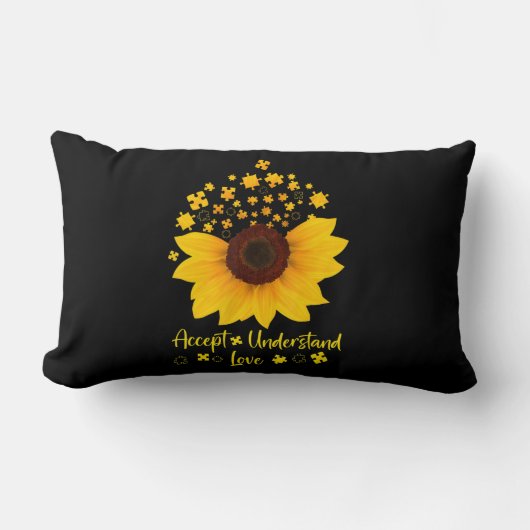 Accept Understanding Love Sunflower Shirt Autism A ランバークッション (正面)