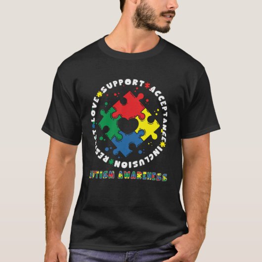 Acceptance Inclusion Respect Love Support Autism A Tシャツ (正面)