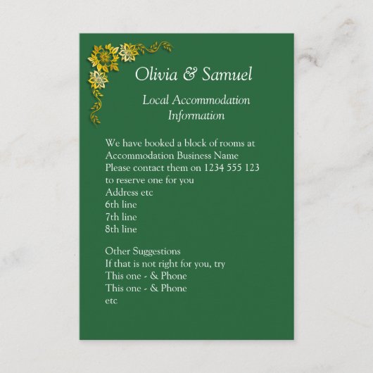 Accommodation Info - Emerald Green & Gold エンクロージャーカード (正面)