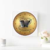 Accordion~Musical Scroll~Goldenの地球の背景の~ スクエア壁時計 (ホーム)