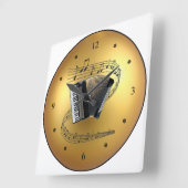 Accordion~Musical Scroll~Goldenの地球の背景の~ スクエア壁時計 (傾斜)