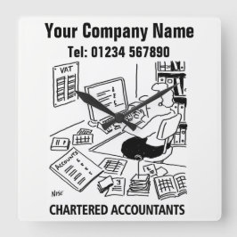 Accountancy Services Cartoon Clock スクエア壁時計
